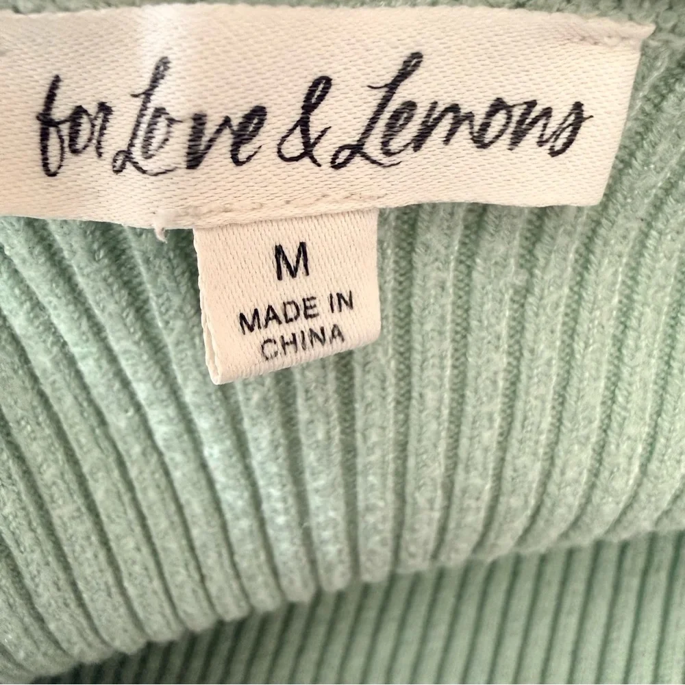 For Love and Lemons Nina Cropped Mint Ribbed Button Cardigan with Lace Trim - Picture 6 of 9